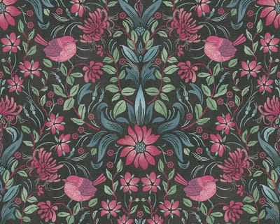 BLOEMEN EN VOGELS BEHANG | Botanisch & Dieren - zwart roze blauw groen - A.S. Création Maison Charme