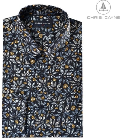 Chris Cayne Blouse 1032 blauw / oker / grijs print LM - maat M