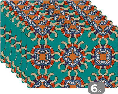 Placemat - Placemats kunststof - Patronen - Abstract - Groen - 45x30 cm - 6 stuks - Hittebestendig - Anti-Slip - Onderlegger - Afneembaar