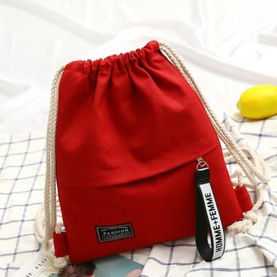 Canvas Schooltas Dubbele Schouder Rugzak met Trekkoord Trekkoordvak Draagbare Casual Rugzak Dames Heren Reisrugzak-zmt