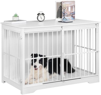 NordHaus Hondenbench voor Binnen - Hondenkennel in Meubelstijl - Metalen Frame - Schuifdeur - Voor Grote Honden tot 100 kg - Wit