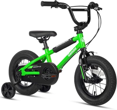 Kinderfiets BMX-stijl - Loopfiets met steunwielen - Leren fietsen - Stevig stalen frame - 12 tot 16 inch - Groen