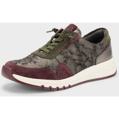 Sneakers van leer met folieprint - bordeaux / kaki - Gr. 5 van Goldner Fashion