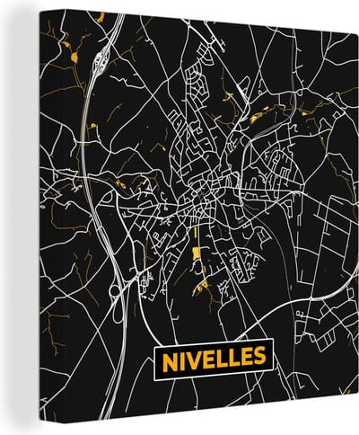 Canvas Schilderij Nivelles - Plattegrond - Kaart - Goud - Stadskaart - 20x20 cm - Wanddecoratie
