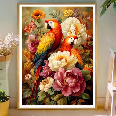 DIY kruissteekborduurpakket/Prachtige papegaaien en pioenrozen/gedrukt kruissteekpatroon borduurpakket (frame niet inbegrepen) 50*70CM