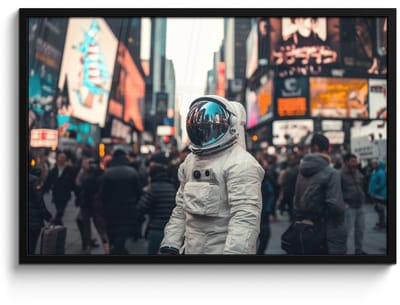 Poster in lijst - Fotolijst 90x60 cm - Posters - Stad - Mensen - Astronaut - Wit - Posterlijst zwart - Decoratie - Wanddecoratie woonkamer - Muurdecoratie slaapkamer