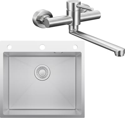 CECIPA max Spoelbak Keuken 54x49CM - Spoelbak Keuken Met Wandmontage Keukenkraan - Spoelbakken met Kraangat en Zeepdispenser 500ML - Spoelbakken met Sifon en Afvoerzeefje - Voor 60 cm kast - RVS