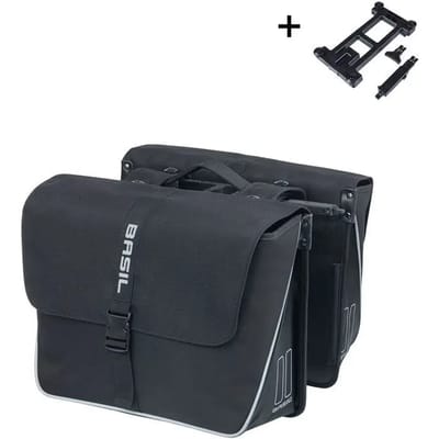Basil Forte - Dubbele fietstas MIK - 35L - Waterafstotend polyester- Aansnoerband en verstelbare sluiting - Reflectie details - Zwart/zwart