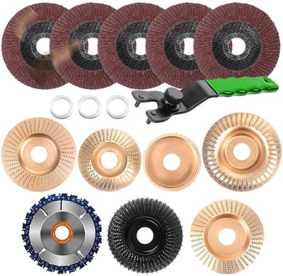 Houten slijpschijf voor hoekslijpers - Set van 13 stuks - Geschikt voor 100mm en 115mm - Voor vormen, slijpen en snijden.
