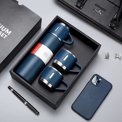 Thermosfles set 3-delig - RVS - Duurzaam, Lekvrij, en Leuk om Cadeau te Doen – Blauw
