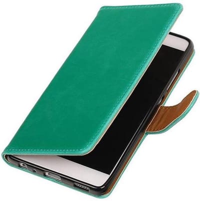 Zakelijke Book Case Telefoonhoesje Geschikt voor de Huawei P9 Plus - Portemonnee Hoesje - Pasjeshouder Wallet Case - Groen
