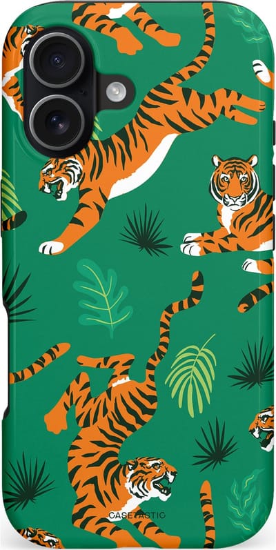 Casetastic hoesje geschikt voor Apple iPhone 17 - MagSafe - Dubbellaagse bescherming - Oerwoudkracht - Fashion Case - Donkergroen Oranje Bruin
