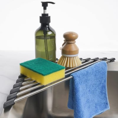 Oprolbaar Driehoek Droogrek voor Gootsteen - Ruimtebesparend RVS Keuken Afdruiprek
