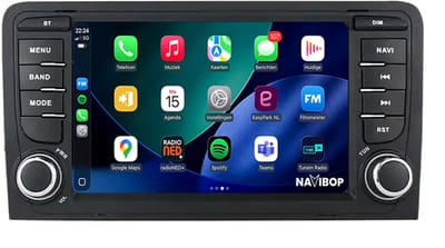 Geschikt voor Audi A3 (2003 t/m 2012) | 7 inch Android 15.0 CarPlay autoradio | Draadloos CarPlay & Android Auto | 2GB RAM + 32GB | Mic, Camera (AHD) & DAB+ | Bluetooth & WiFi | NAVIBOP NB-1050 | Bouwjaar 2003 t/m 2012