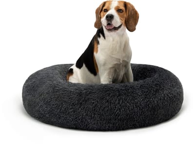 lionto Donut hondenbed, zacht pluche & verhoogde rand 80 cm donkergrijs