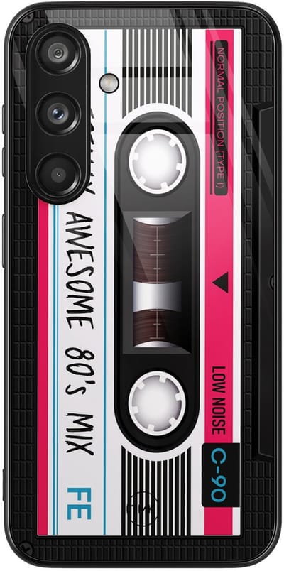 Hoesje geschikt voor Samsung Galaxy S24 - Cassette - Zwart - TPU luxe case (glossy toplaag) - Print - Hardcase backcover zwart