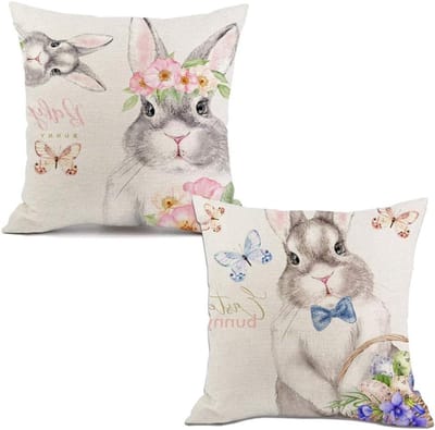Sierkussenslopen 18x18 Kussenhoes Decoratieve Linnen Kussensloop Boerderij Land Vierkante Kussenslopen voor Thuis Slaapkamer Sofa Stoel Decor (2 Stuks Pasen Thema)