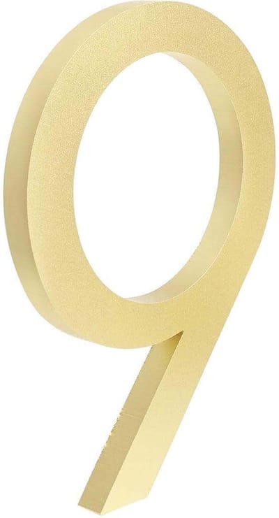 Gouden huisnummer 9 - 10 cm hoog - Aluminium - Goud Modern Huisnummer - Goud Huisnummer - Huisnummer Gold - Gratis verzending - 100mm hoog