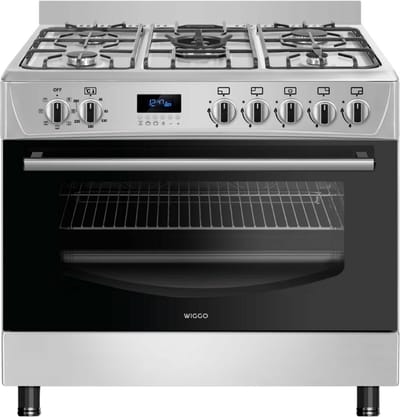 Wiggo WO‑E909B(XX) – Vrijstaand gasfornuis – 90 cm – 5 kookzones met wokbrander – 110L elektrische oven – Roestvrijstaal – Elektrische vonkontsteking & vlambeveiliging – Energieklasse B – 5 jaar garantie