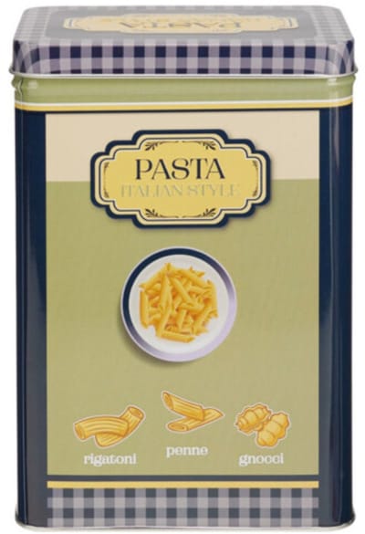Excellent Houseware Pasta / spaghetti bewaarblik Nostagia - blauw - metaal - Italiaans - 13 x 9 x 18 cm - voorraadblik