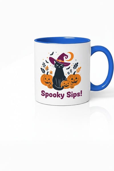 Spooky Sips Halloween Mok | Zwarte Kat & Pompoenen | Keramische Koffiemok