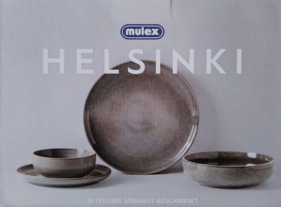 Mulex | MX902027 Serviesset Helsinki - Groen/grijs - 16-delig voor 4 Personen - Aardewerk - Inclusief Dinerborden, Ontbijtborden, Dessertborden en Kommen - Magnetron- en Vaatwasserbestendig