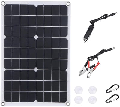 JeiibrZui Zonne-Acculader - Monokristallijn Zonnepaneel - Dubbele Usb En Dc5521 Uitgang Voor 5V En 12V Apparaten - 1 Stuk - Algemeen Gebruik+zwart