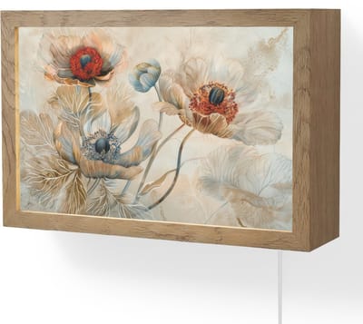 Wandlamp 30x20 cm - Oplaadbaar - Bloemen - Beige - Modern - Illustratie - Wandlampen binnen woonkamer - Slaapkamer lamp met kabel - Decoratieve nachtlamp - Vloerlamp snoer