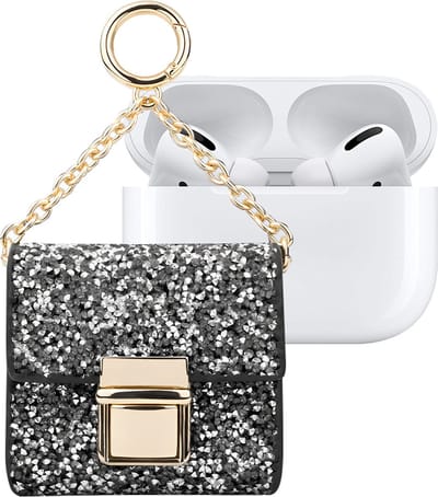 IDEAL OF SWEDEN, Hoesje geschikt voor Apple AirPods Alle Generaties - Cosmo Series Glinsterend met Ketting, Zwart / Zilver