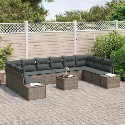 vidaXL - Tuinbank - Set - 10 - st - 9-Aantal - zitplaatsen - Grijs - Polyrattan