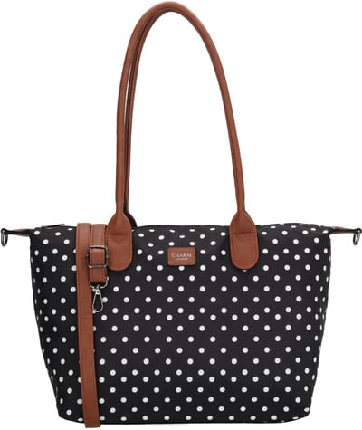 Charm London Buckingham Hand & Schoudertas Shopper - Kunstleer - Vegan Leer - Tote Bag - Dames Tas - Stippen - Dots - Wit Zwart