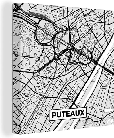 Canvas Schilderij Puteaux - Frankrijk - Plattegrond - Kaart - Stadskaart - 20x20 cm - Wanddecoratie