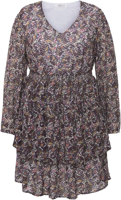 Studio Untold - Dames - mini jurk A-lijn paisley print volantrok lange mouwen - Off-white - Maat 46+