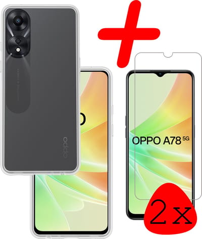 Hoesje Met 2x Screenprotector - Geschikt voor OPPO A78 5G - Sterk & Shockproof - Back Cover - Siliconen Case - Telefoon Hoes - Transparant