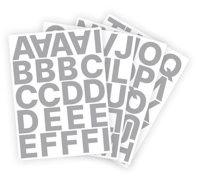 Letter stickers / Plakletters - Stickervellen Set - Metallic Zilver - 5cm hoog - Geschikt voor binnen en buiten - Standaard lettertype - Glans