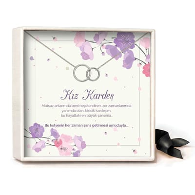 Pera Jewelry - 925 sterling zilveren Twee Ringen ketting - Çift Halka Kolye – Kız Kardeş - Collier - Ketting Dames - Ketting met Hanger