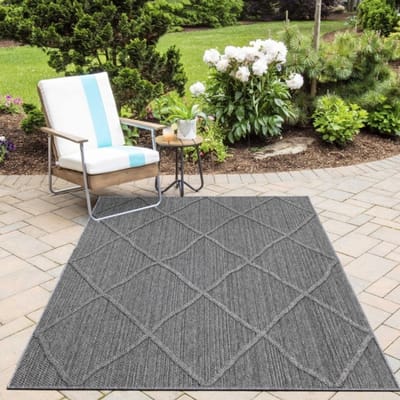 Grijs buitenkleed voor keuken en balkon, UV-bestendig, antislip en wasbaar. 80x250 cm