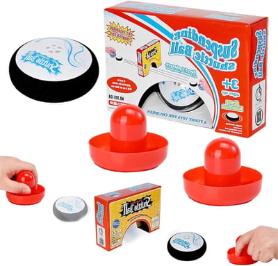 Draagbare airhockeytafel met 2 rode pucks, ideaal tafelspel voor kinderen en volwassenen, perfect voor feestjes en gezinsplezier