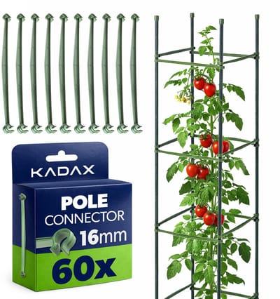 KADAX plantenstokverbinder Ø 16 mm, 60 stuks, plantenstokverbinder voor klimrekken, tomatentorens en plantensteunen in de tuin, steekverbinder voor tomatenstokken
