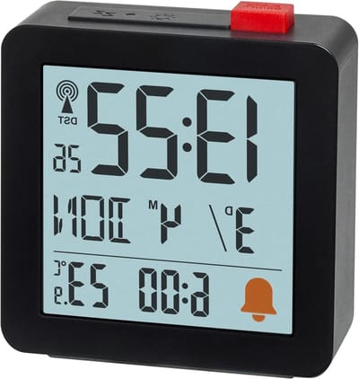 Digitale Wekkerradio - Zwart - Radiogestuurd - Met Thermometer - Voor Thuis en Op Reis