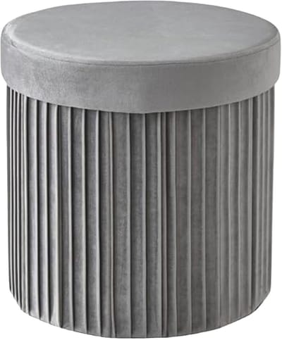 Poef met opbergruimte - 38 cm - fluweel - lichtgrijs