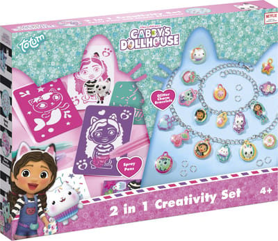 Gabby’s Poppenhuis Totum knutselset 2 in 1 glitter bedelarmbandjes maken blaaspennen en sjablonen Gabby’s Dollhouse creatief speelgoed meisjes cadeau tip