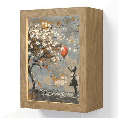 Wandlamp 15x20 cm - Oplaadbaar - Boom - Graffiti - Banksy Style - Balloon Girl - Wandlampen binnen woonkamer - Slaapkamer lamp met kabel - Decoratieve nachtlamp - Vloerlamp snoer