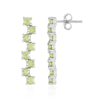 Cavill - 925 Sterling Zilver Oorbellen - Platina Coating - 16 Ronde Groene Peridot Edelstenen 2,02 ct - Elegante Tijdloze Oorbellen met Steeksluiting