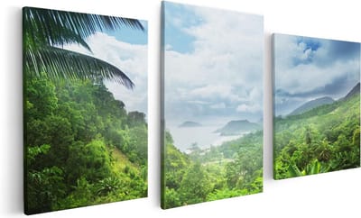 Artaza Canvas Schilderij Drieluik Jungle Uitzicht Op De Seychellen - 120x60 - Foto Op Canvas - Canvas Print