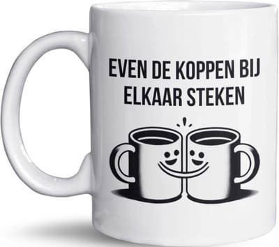 NietMokken.nl – Grappige Mok – "Even de Koppen bij Elkaar Steken" – Humor Cadeau voor Collega’s & Kantoor – Koffiebeker – Vaatwasser- & Magnetronbestendig