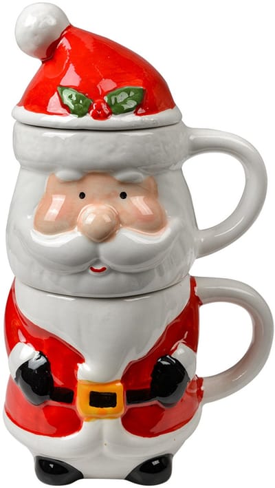 Clayre & Eef Mok Kerstman;Sneeuwpop 300/375 ml Wit Rood Keramiek