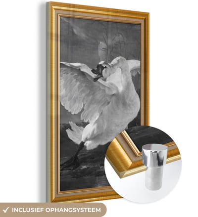 MuchoWow® Glasschilderij 20x30 cm - Schilderij acrylglas - De bedreigde zwaan - Oude meesters - Lijst - Goud - Foto op glas - Schilderijen