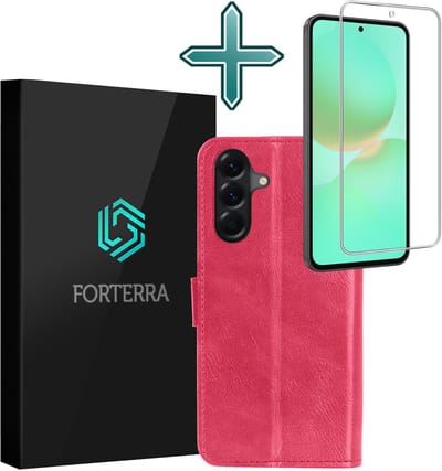 Hoesje Met Screenprotector - Geschikt voor Samsung Galaxy A36 - Luxe Pasjeshouder - Flipcase - Bookcase Portemonee - Flip Case - Kunstleer Book Case - Book Cover - Walletcase - Portemonneehoes - Donkerroze