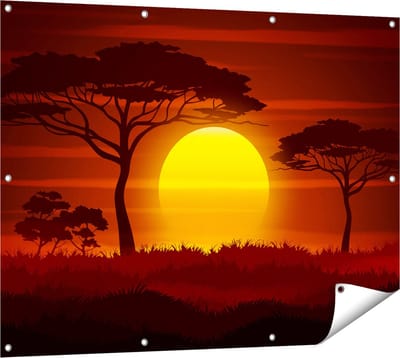 Gards Tuinposter Zonsondergang in de Savanne - Abstract - 120x90 cm - Tuindoek - Tuindecoratie - Wanddecoratie buiten - Tuinschilderij